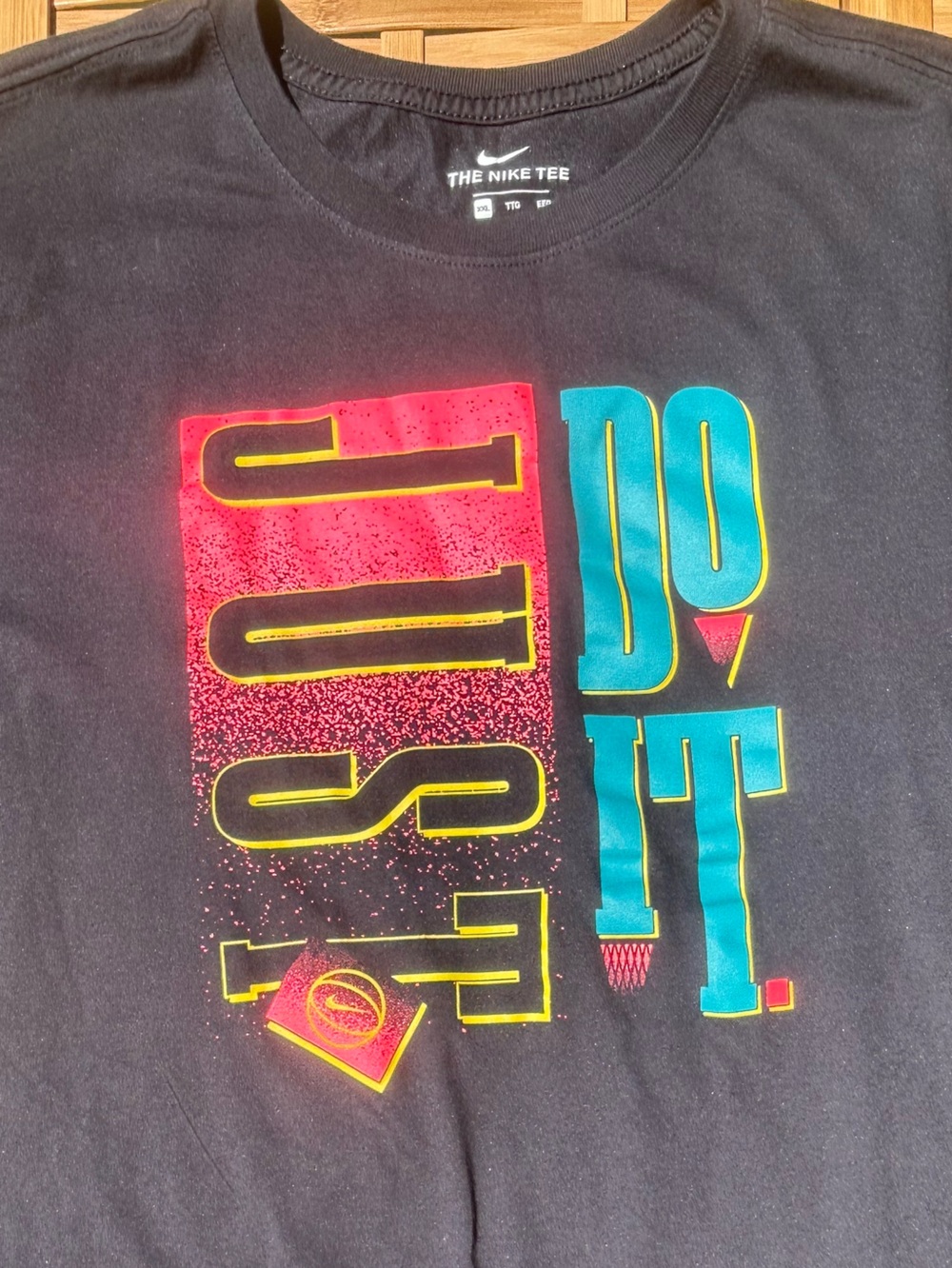 🎃2/$8- Nike Black Short Sleeve Tee with Multicolor "Just Do It" Graphic - Picture 2 of 10